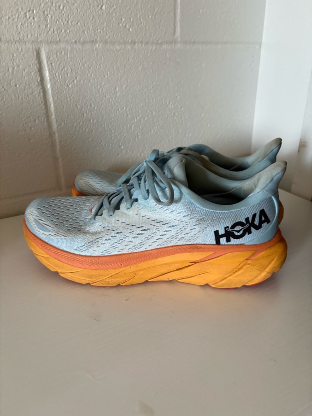 Hoka Light Blue and Orange Gradient Cushioned Running Shoes